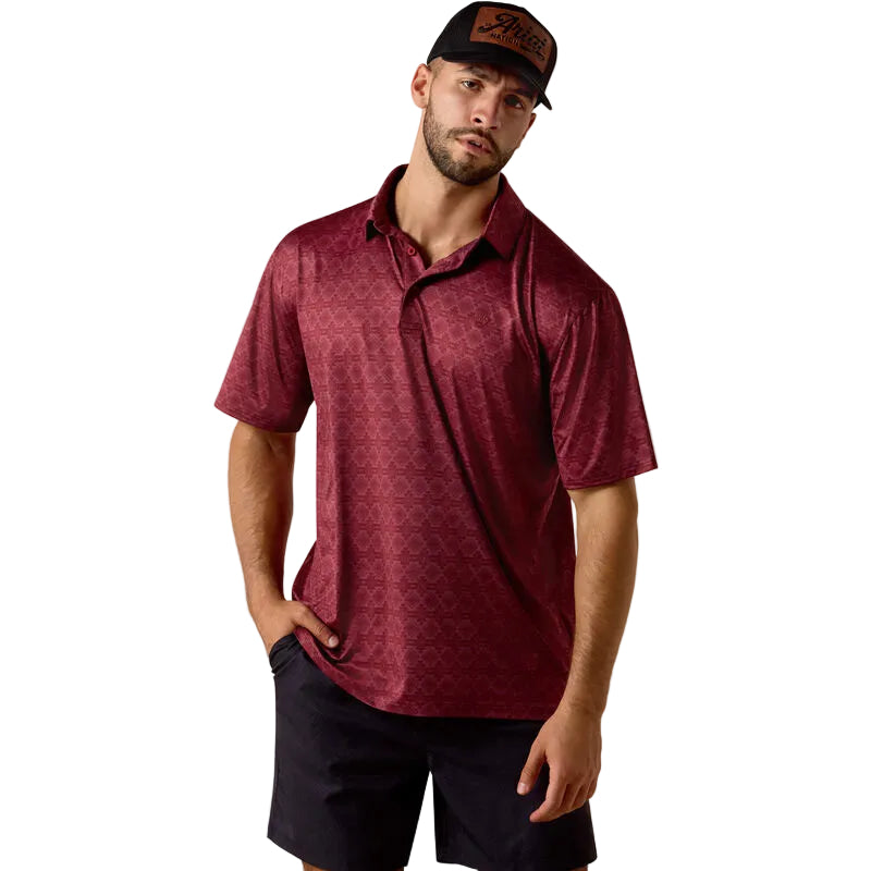Ariat Scarlet Heather Southwest Stripe Men's All Over Print Classic Fit Short Sleeve Polo Shirt 10073584