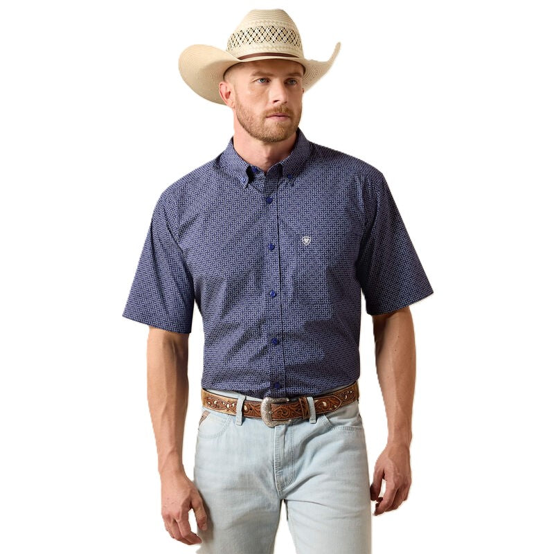 Ariat Patriotic Blue Brogan Men's Collared Button Down Front Short Sleeve Classic Fit Shirt 10073589