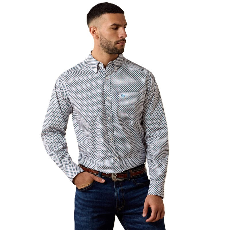 Ariat White Geometric Print Perez Classic Fit Men's Collared Longsleeve Button Front Shirt 10079422
