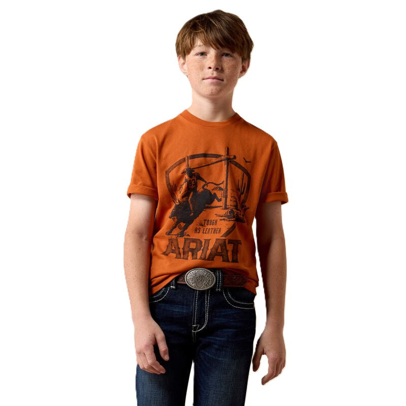 Ariat Bombay Brown 'Tough as Leather' Boys' Short Sleeve T-Shirt 10079529
