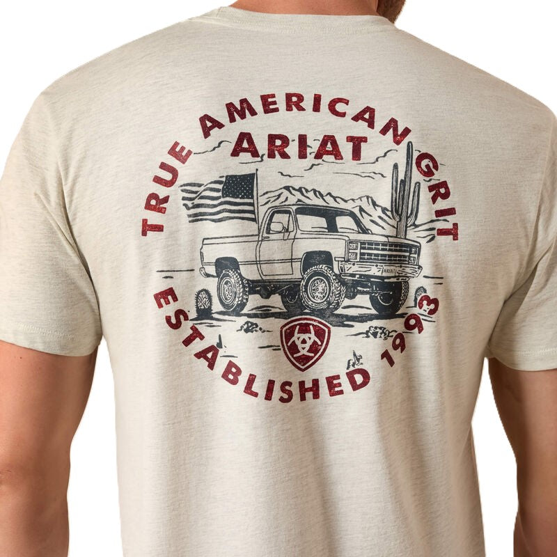 Ariat Oatmeal Heather Trucker Freedom Flag Men's T-Shirt 10080251