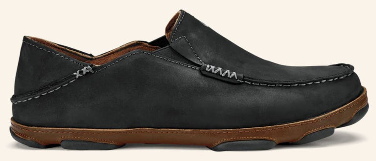 Olukai Black/Toffee Moloa Slip-On Mens Comfort Casual Shoes 