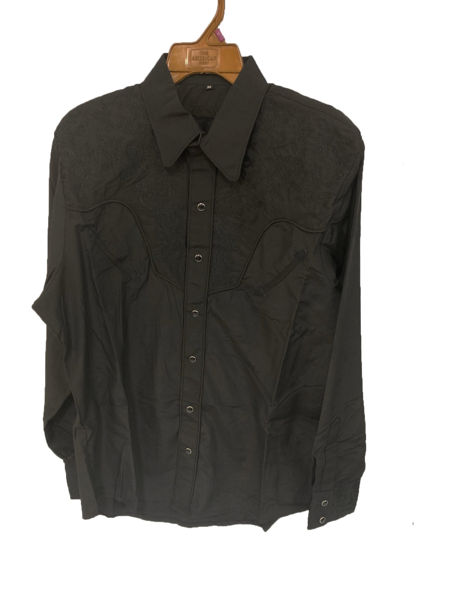 American West Black Collared Men's Longsleeve Snap Shirt with Embroidery 1013-BB