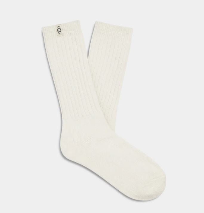 Ugg White Women's Rib Knit Slouchy Crew Sock 1014832-WHT