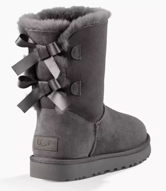 UGG Bailey Bow II Grey Classic Womens Short Boots With Bows On Back 1016225