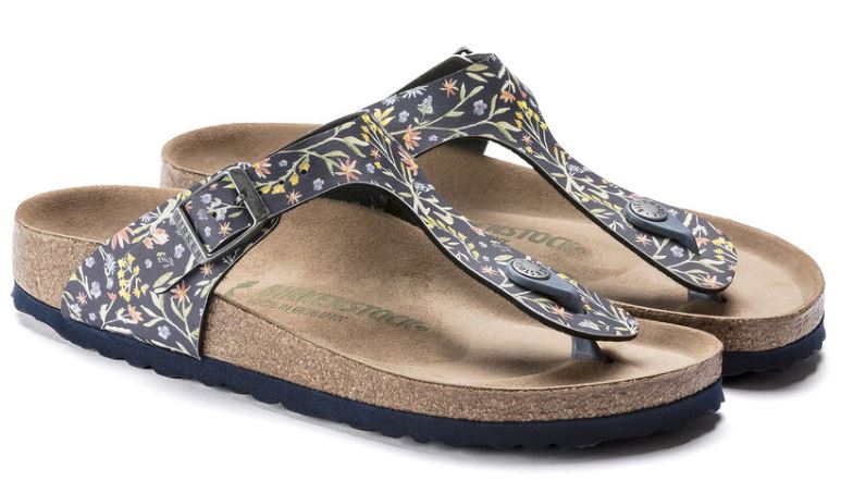 Birkenstock Watercolor Flower Navy Gizeh Vegan Womens Casual Thong Sandals 1018448