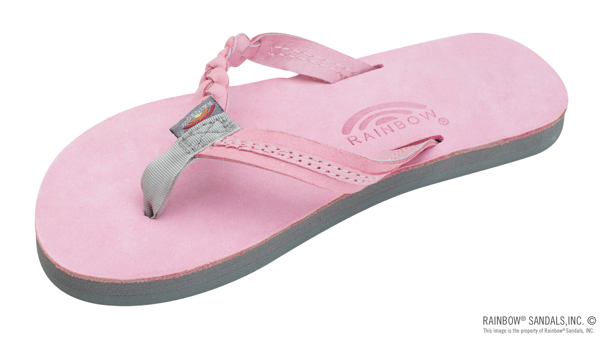 Rainbow Pink/Grey Flirty Brady Premiere Leather Single Layer No Arch Kids Sandals (only smaller sizes have the backstrap)  101LTSFB-PKGY