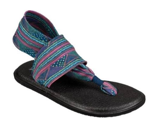 Sanuk Yoga Sling Navy Multicolor Geo Stripes Slingback Comfort Womens Sandals 1020239-NMGS