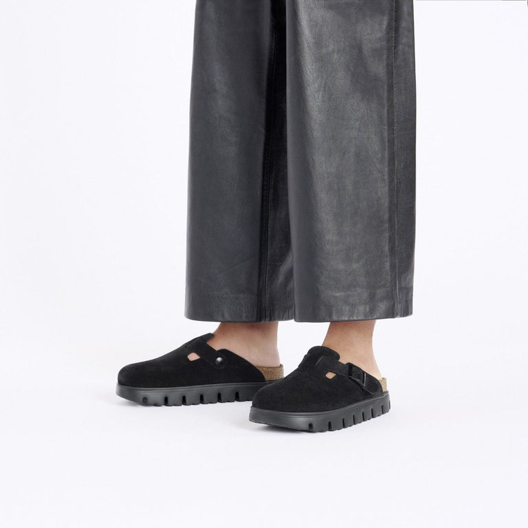 Birkenstock Black/Black Suede Leather Boston Chunky Women display picture 3