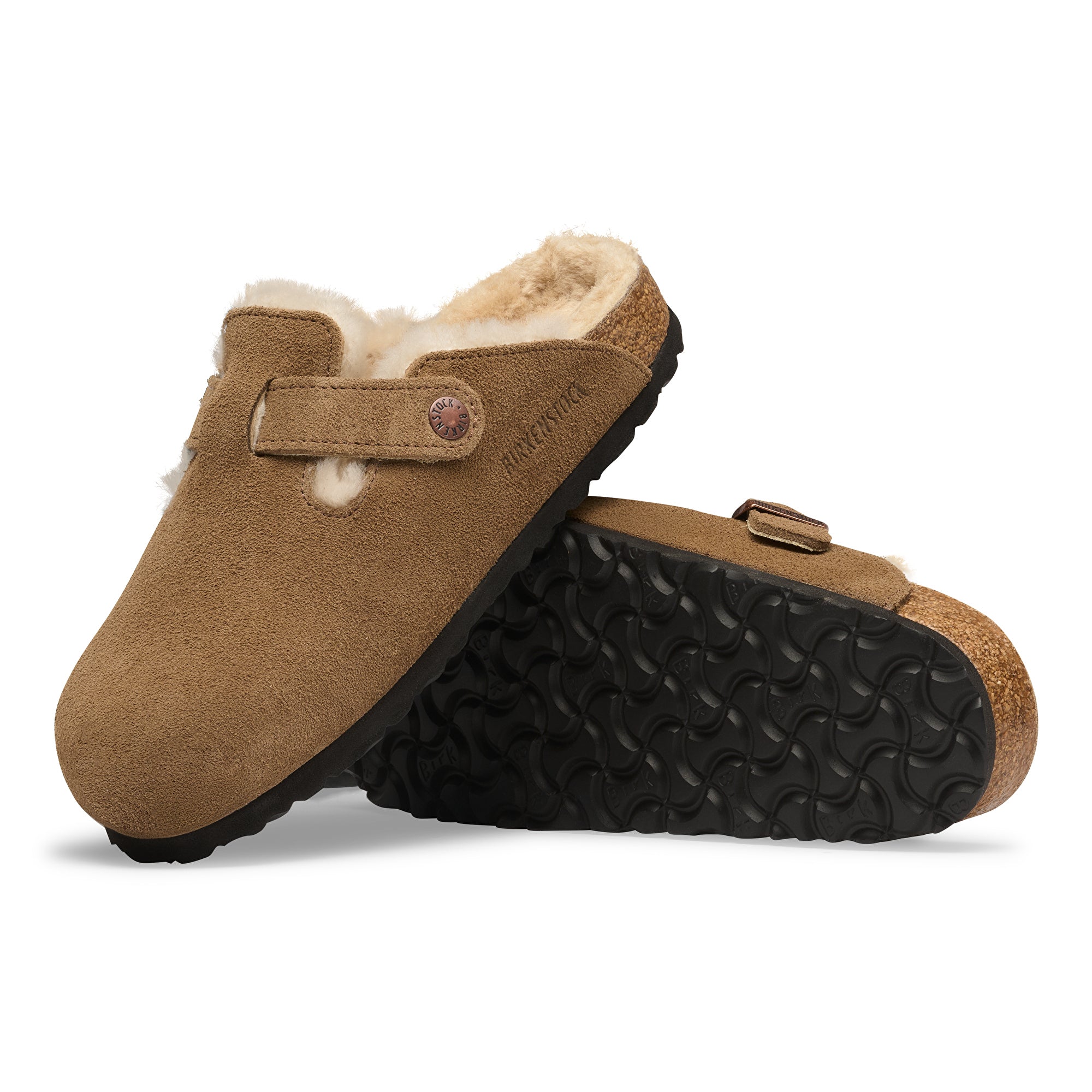 Birkenstock Dark Tea Boston Shearling Women's Suede Leather Clogs N1032432