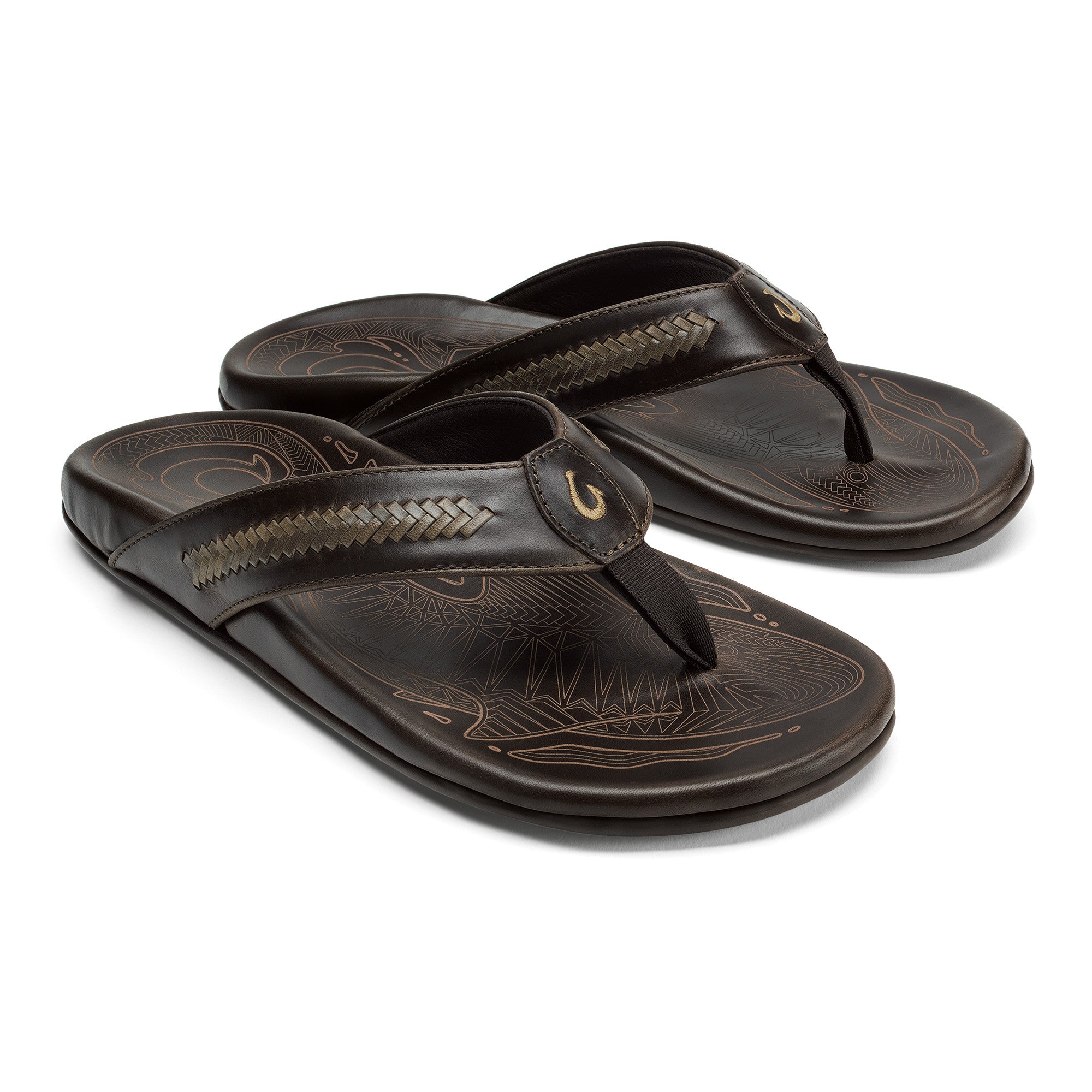 Olukai Dark Java/Mustang Mea Ola Mano Men's Leather Sandals 10575-4813