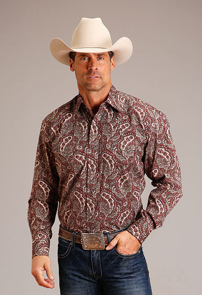 Stetson Wine Paisley Print Men's Long Sleeve Snap Shirt 11-001-0425-0173
