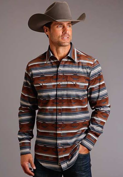 Stetson Grey Serape Aztec Print Men's Longsleeve Western Shirt 1100104251063GY