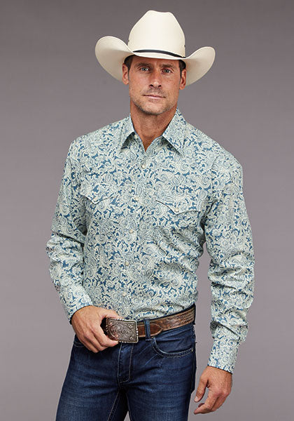 Stetson Blue Tonal Paisley Men's Long Sleeve Snap Western Shirt 11-001-0425-5024