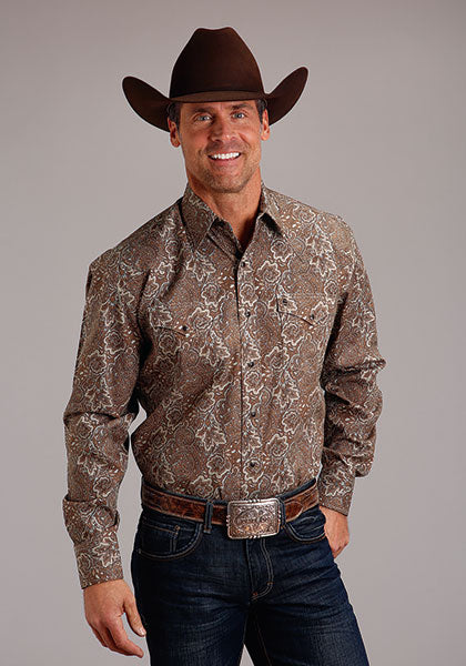 Stetson Brown Leather Paisley Men's Long Sleeve Snap Western Shirt 11-001-0425-6005