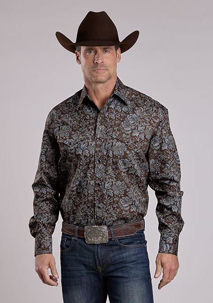 Stetson Brown Paisley Men's Collared Longsleeve Snap Shirt 1100104256044BR