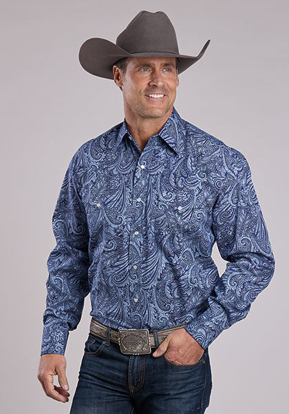 Stetson Indigo Plume Paisley Men's Long Sleeve Snap Western Shirt 11-001-0425-6047