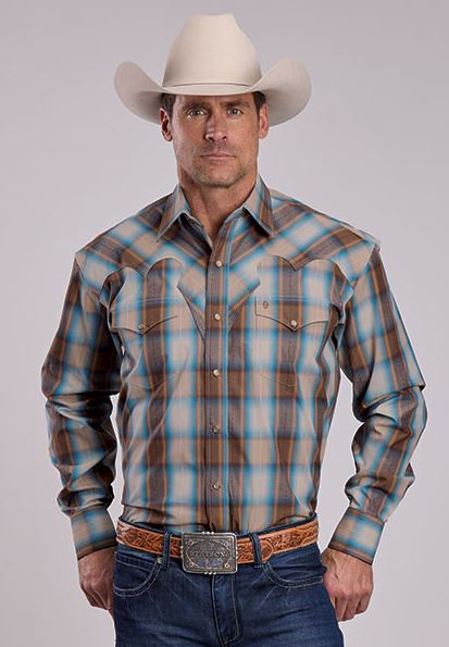 Stetson Sandalwood Ombre Plaid Men's Collared Longsleeve Snap Shirt 1100104781028BR