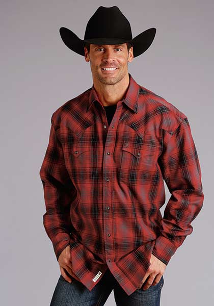 Seteson Red/black Brushed Twill Mens Long Sleeve Plaid Snap Shirt 11-001-0478-7091RE