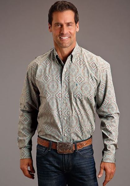 Stetson Aqua Paisley Men's Long Sleeve Button Front Shirt 1100105260373GR