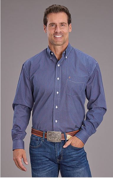 Stetson Blue Eclipse Geo Print Men's Collared Longsleeve Button Front Shirt 1100105264014BU