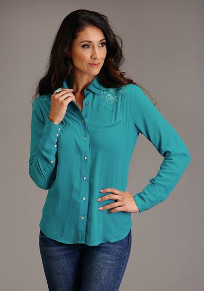 Stetson Turquoise Women's Collared Longsleeve Shirt with Embroidery/Applique/Novelty 1105005650531BU