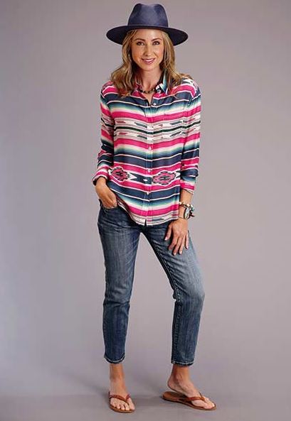 Stetson Indigo Serape Print Women's Longsleeve Rayon Button Front Shirt 1105005900300BU