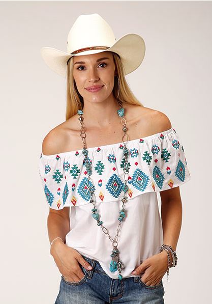 Stetson White Embroidered Off Shoulder Womens Shirt 1105205650530WH