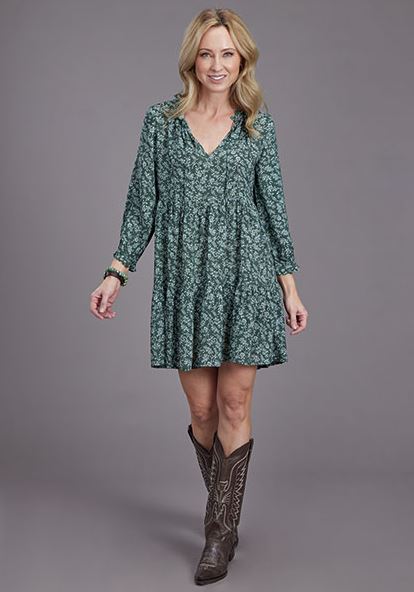 Stetson Green 'Lucky Little Floral' Print Rayon Challis Women's Long Dress with 3/4 Sleeves 1105705906054GR