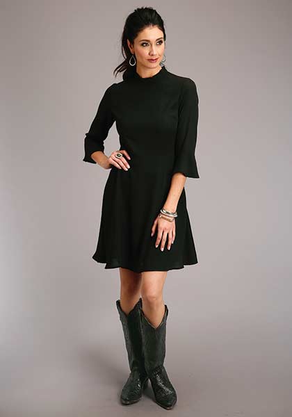 Stetson Black Women's Polyester Crepe Knee Length Dress 11-057-0592-7037