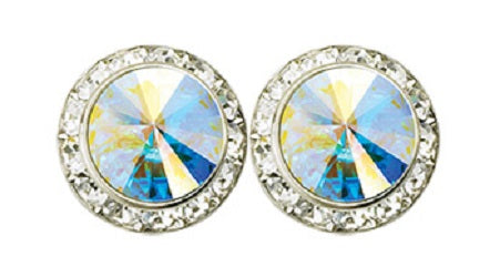 J-111EX 20mm Deluxe Rhinestone Earrings Framed with Stones.