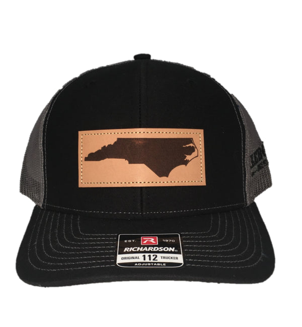 Richardson Black/Charcoal Mesh Back Trucker Ball Cap with Leather Patch 112-BCH-A
