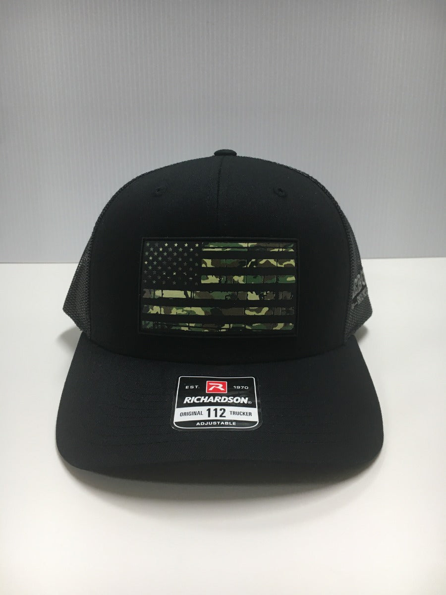 Richardson Black Camo Flag Patch Trucker Hat 112-BLK-CAMOFLG
