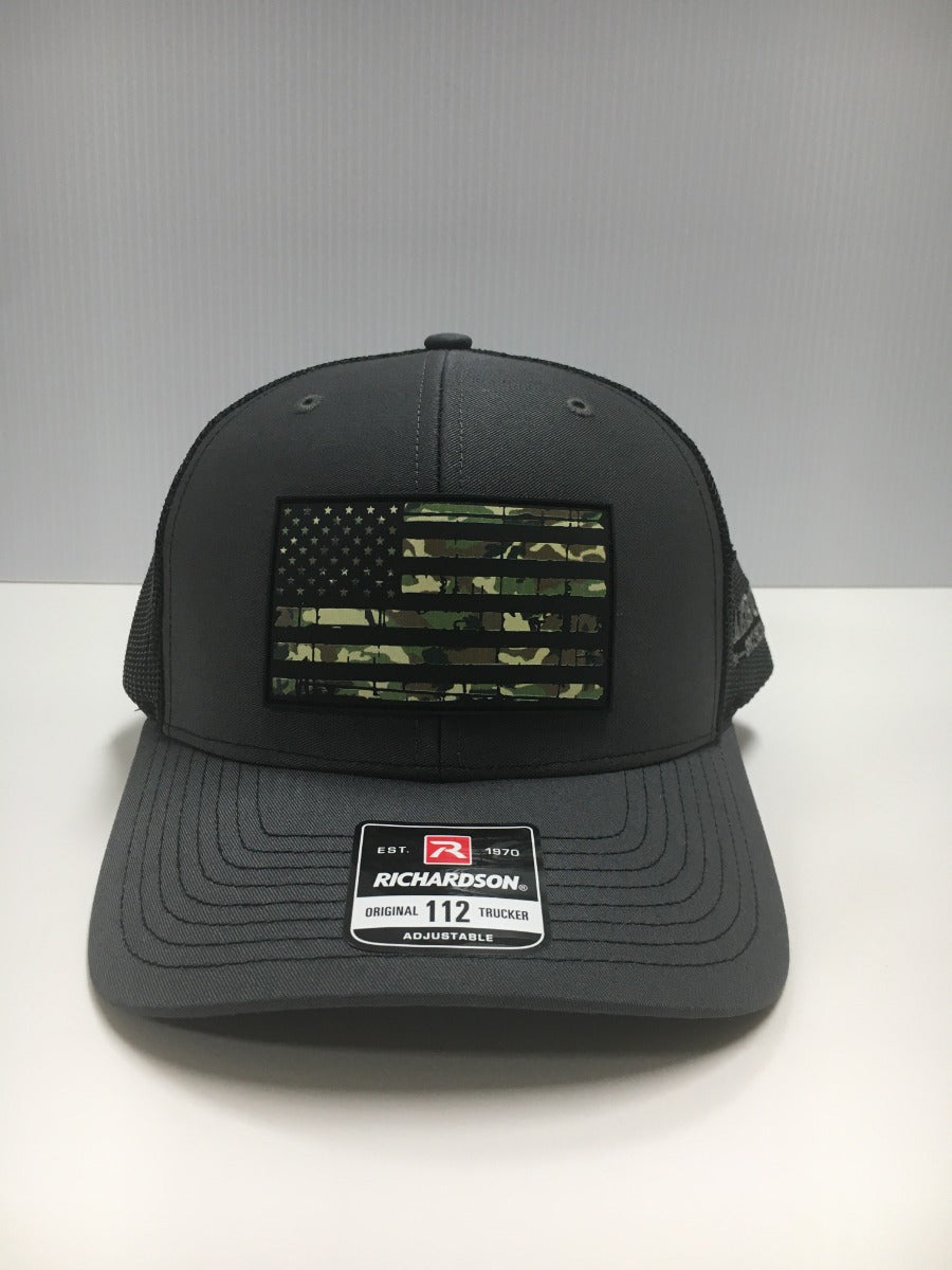 Richardson Charcoal Camo Flag Trucker Hat 112-CHBLK-CAMOF