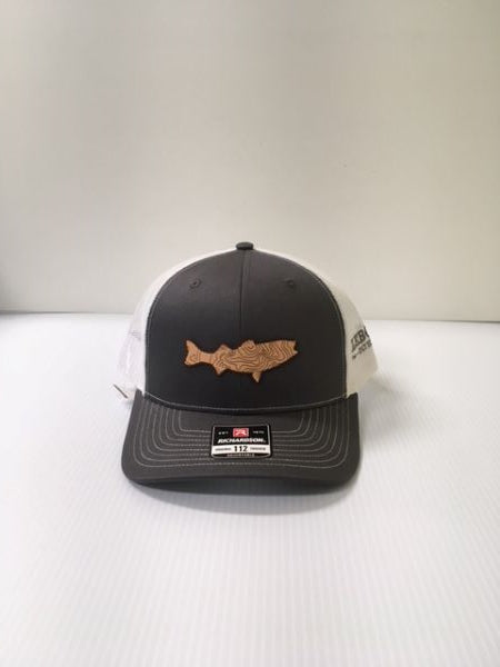 Richardson Charcoal with White Topo Fish Patch 112 Mens Trucker Cap 112-CHW-FISH
