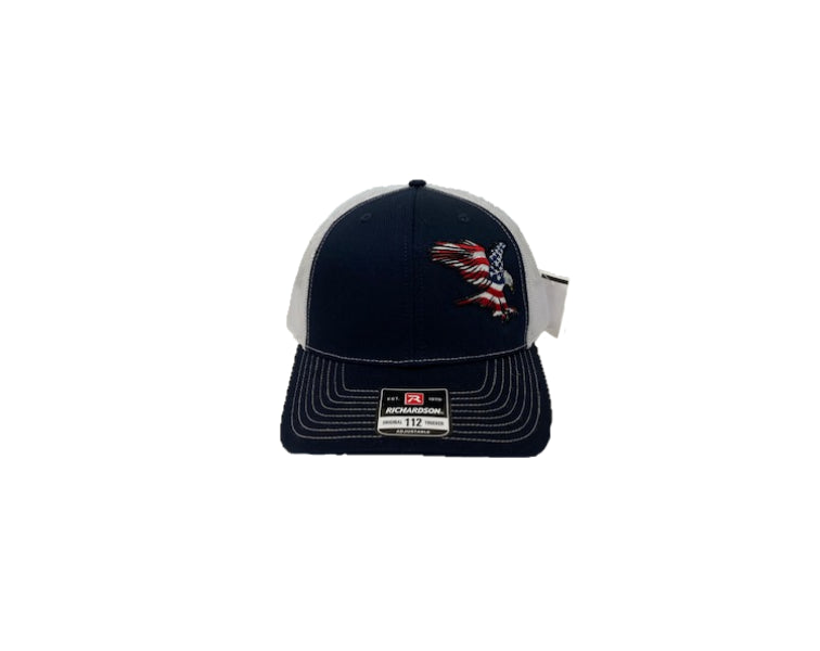 Richardson Navy/White 112 Original Trucker Hat with Eagle USA Patch 112-NW-EAGEMB