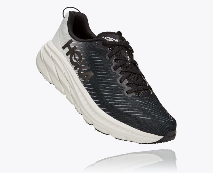Hoka Black and White Rincon 3 Wide Width Mens Running Shoes 1121370-BWHT