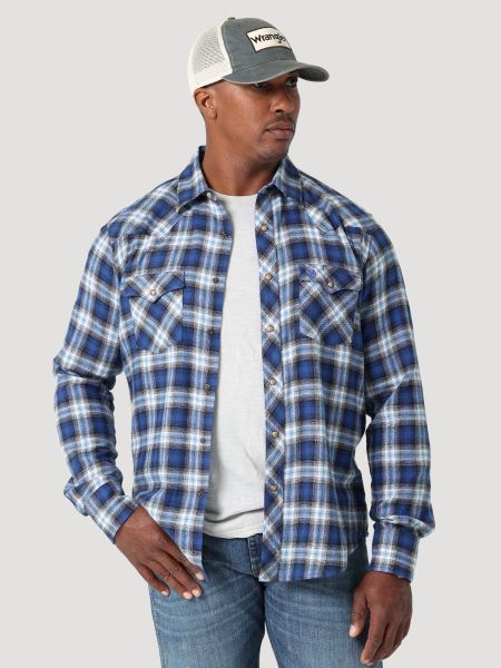 Wrangler Azure Plaid Retro Long Sleeve Mens Flannel Western Shirt 112317110