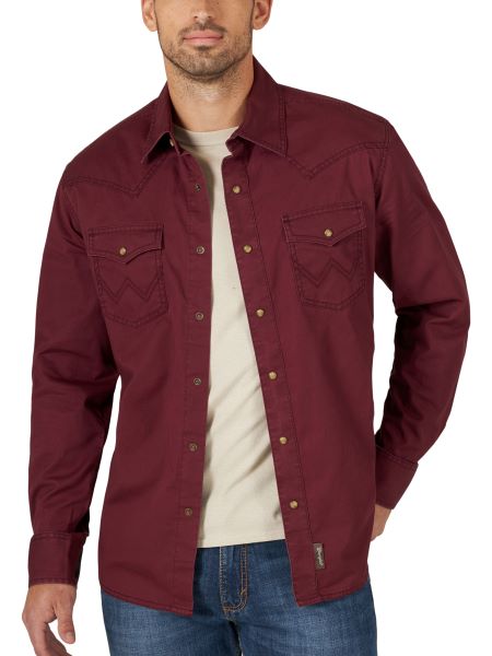 Wrangler Wine Retro Premium Mens Long Sleeve Snap Shirt 112318871