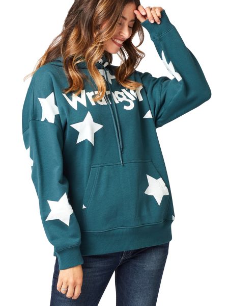 Wrangler Teal Retro Americana Womens Star Logo Hoodie 112321239