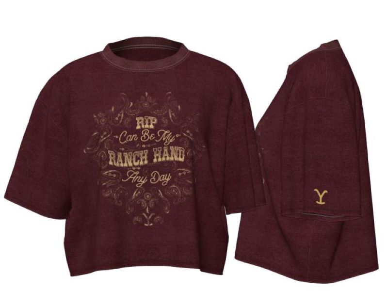 Wrangler Burgundy Yellowstone RIP Can Be My Ranch Hand Short Sleeve Womens Tee Shirt 112323573
