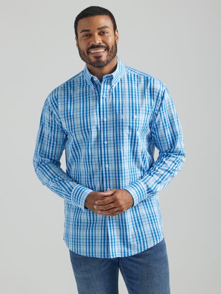 Wrangler Blue Plaid Classic Long Sleeve Men's Shirt 112324795