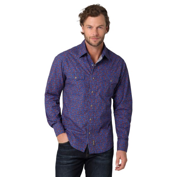 Wrangler Purple Blue Floral Print Retro Premium Long Sleeve Men's Western Snap Shirt 112324849