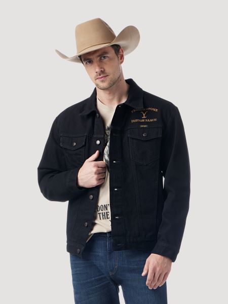 Wrangler Black Yellowstone Logo Mens Black Denim Jacket 112326567