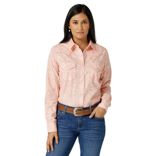Wrangler Pink Multi Cacti Print Essential Western Snap Shirt 112327235