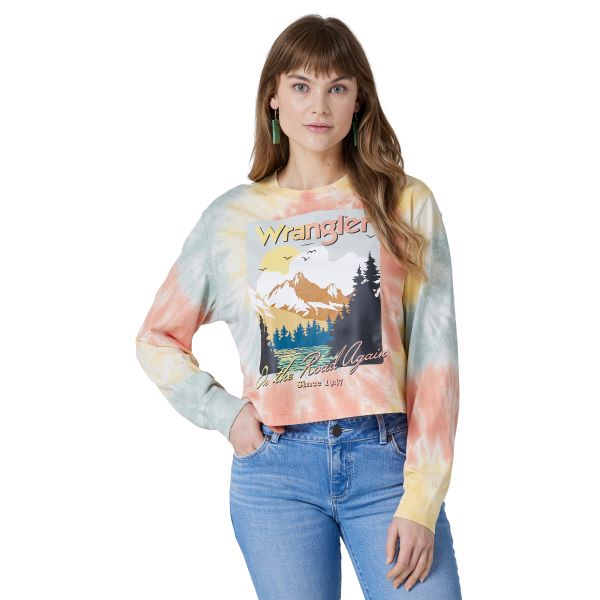 Wrangler Tie Dye Retro Graphic Ladies Relaxed Cropped Tee 112327239