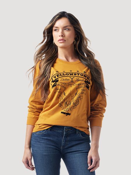 Wrangler Gold Yellowstone Steerhead Ladies Graphic LS Tee 112327860