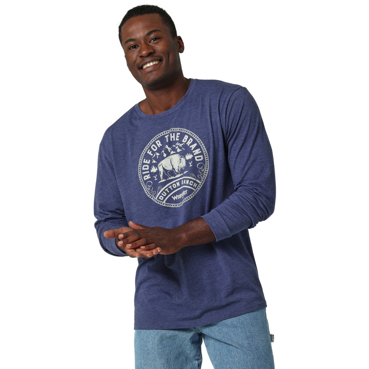 Wrangler Denim Heather Yellowstone Mens LS Bison Graphic Tee 112328228