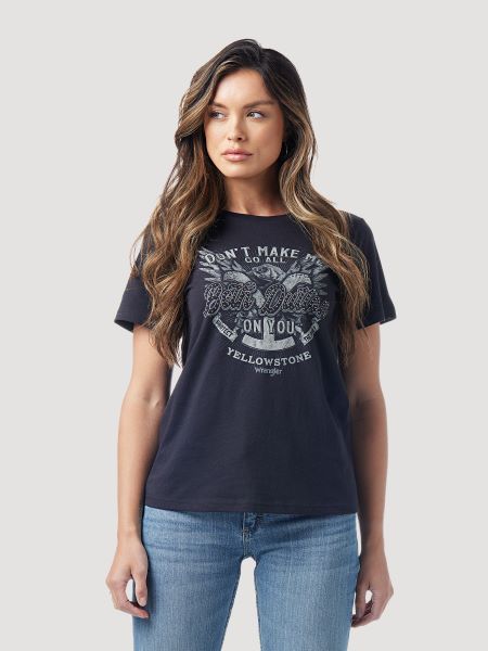 Wrangler Black Yellowstone Beth Dutton Ladies Short Sleeve Graphic Tee Shirt 112328328