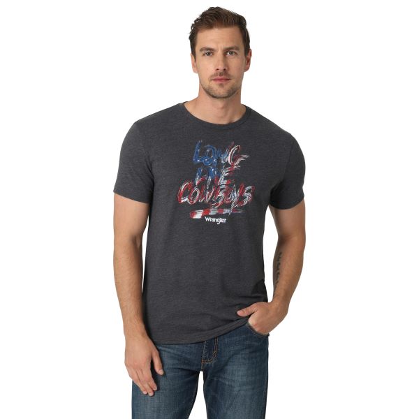 Wrangler Charcoal Long Live Cowboys USA Men's Short Sleeve Tee Shirt 112328856
